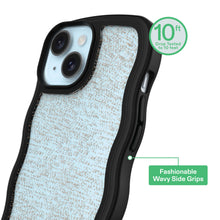 Black phone case with wavy side grips, speckled glitter back, camera cutouts