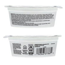 Wet cat food tray back label with barcode and recycling guidance