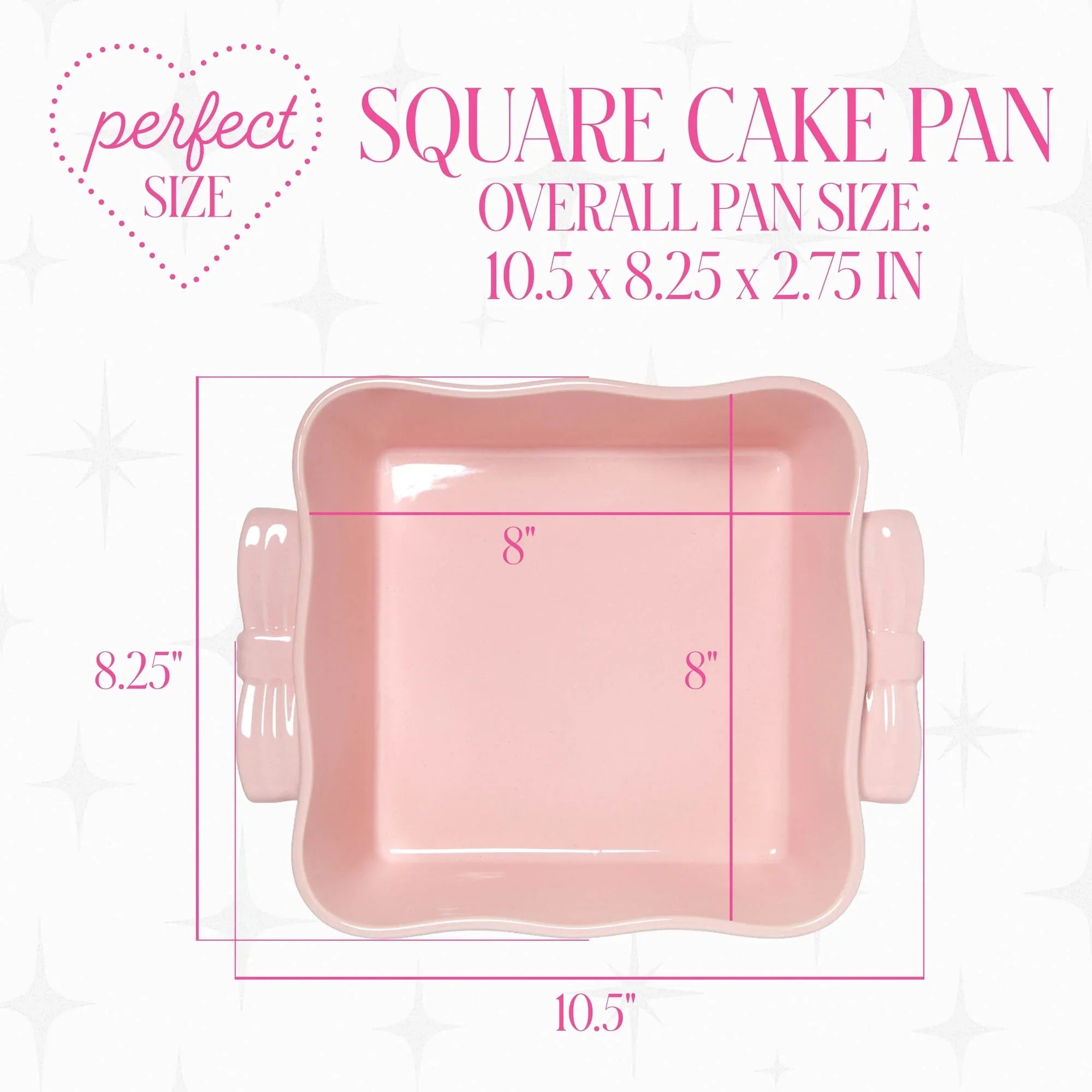 Paris Hilton Ceramic Square Baking & Casserole Dish, 8 x 8 x 2.75 in, Oven Safe to 450°F, Dishwasher & Microwave Safe, Pink with Bow Handles