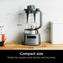 Gray Ninja TWISTi blender with clear 34‑oz jar and front control panel