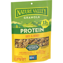 Protein granola pouch front, Nature Valley Granola Protein oats & honey, 13g protein badge.