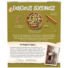 Organic granola box back panel for Pumpkin Seed + Flax, directions and benefits