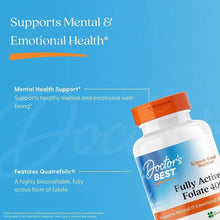 Folate supplement bottle front label highlighting mental and emotional health support.