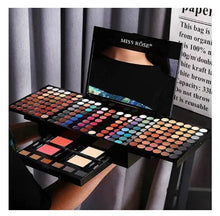 MISS ROSE makeup kit with colorful eyeshadow trays, lip shades, and brush compartments
