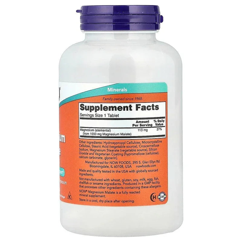 NOW Foods, Magnesium Malate, 1,000 mg, 180 Tablets - USA MEGA SHOP
