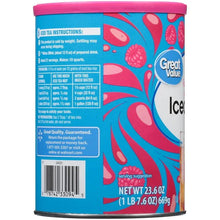 Raspberry iced tea drink mix canister with blue and pink label, 23.6 oz