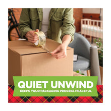 Clear packaging tape roll applied to a cardboard shipping box lid