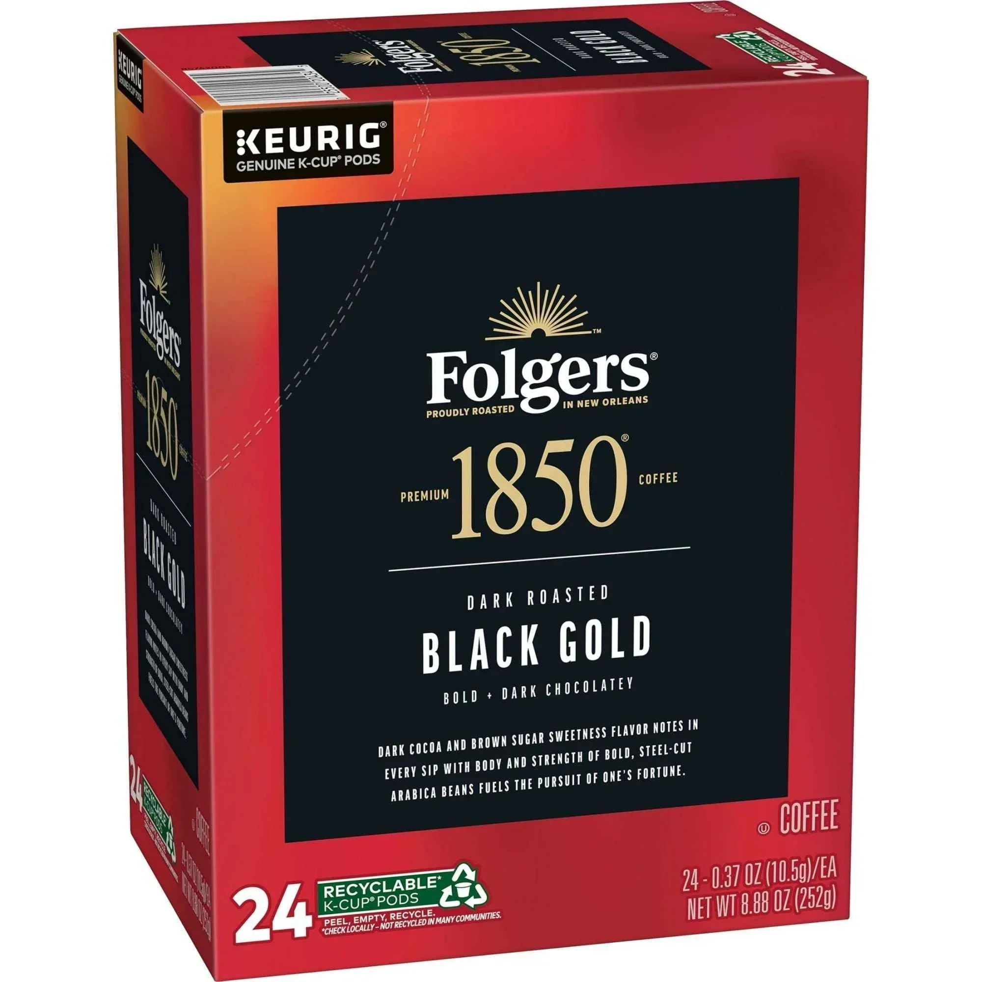 1850 Black Gold, Dark Roast Coffee, Keurig K Cup Pods, 24 Count Box