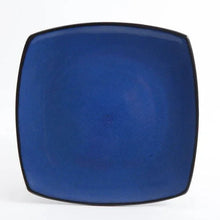 Blue square stoneware dinner plate, rounded corners