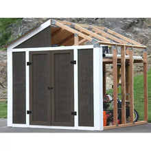 Wood shed framing kit with double doors and exposed side studs under rafters