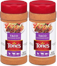 Taco seasoning blend bottle with red lid and spice-filled container