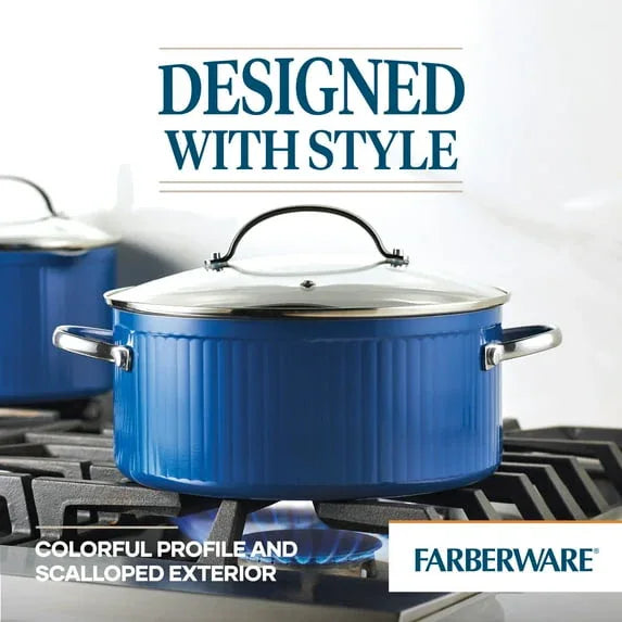 Farberware Style 10 Pcs Nonstick Cookware Set with Cooking Tools, Dishwasher Safe and Oven Safe to 500°F, Blue