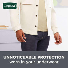 Incontinence guard worn under men's pants, white backing with blue absorbent area