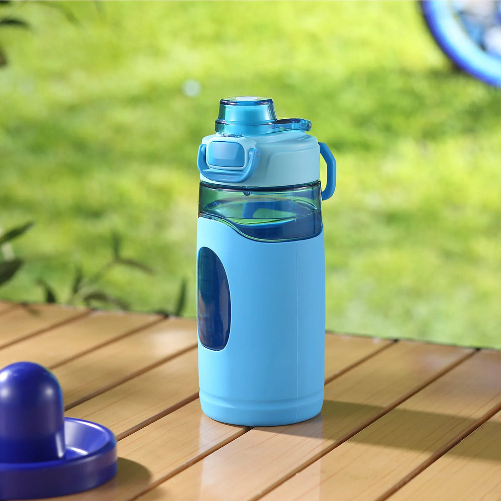 Your Zone 16 Fluid Ounces Water Bottle, Blue, Tritan, Silicone Sleeve, No Straw, Reuseable - USA MEGA SHOP