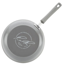 Gray hard enamel nonstick skillet with long handle and dark interior cooking surface