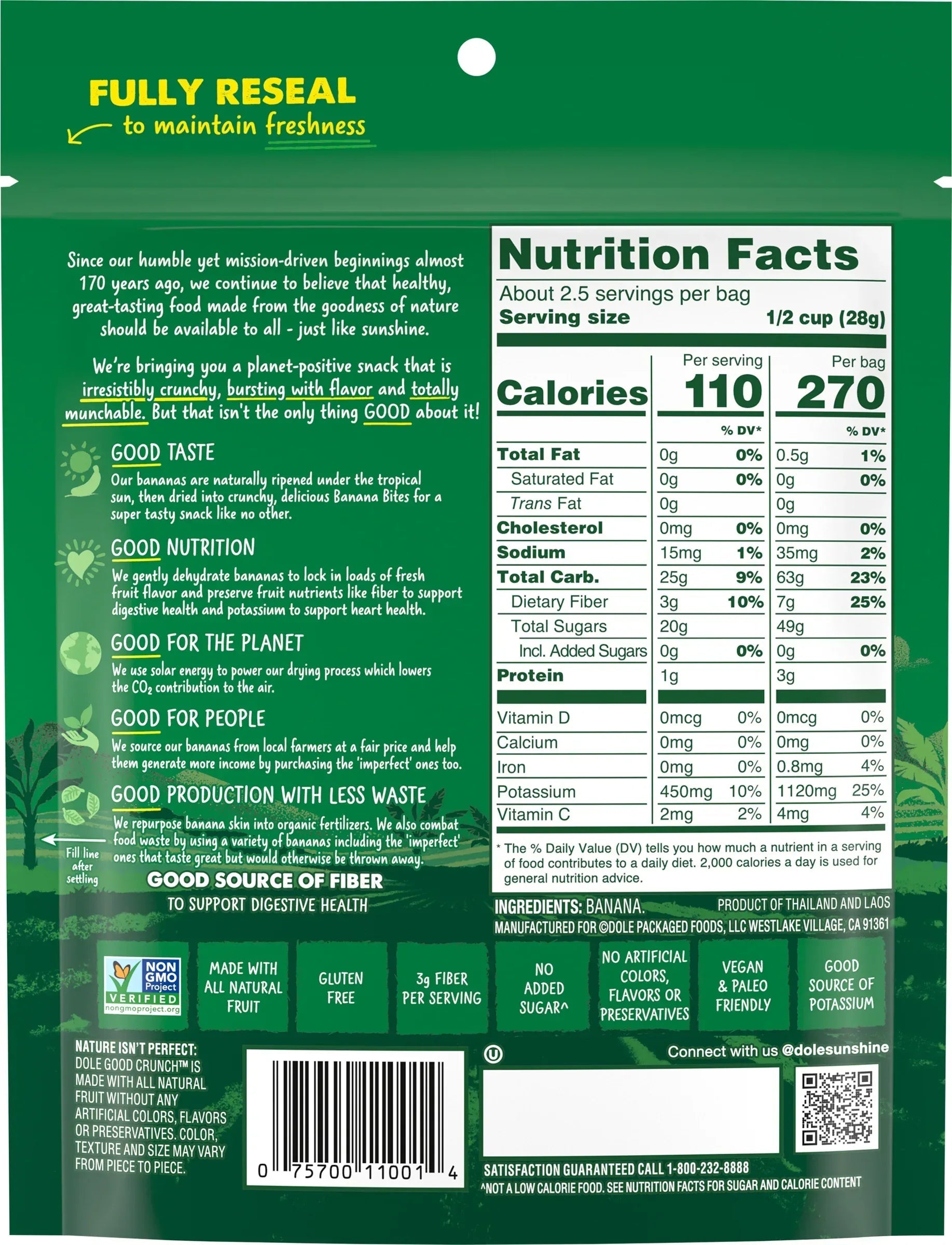 Dole Good Crunch Original Banana Bites, Made with All Natural Fruit, 2.5 oz
