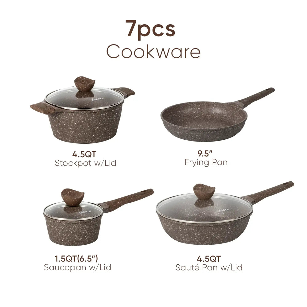 Carote Non Stick Pots and Pans Set,  Induction Kitchen Cookware Sets (Brown)