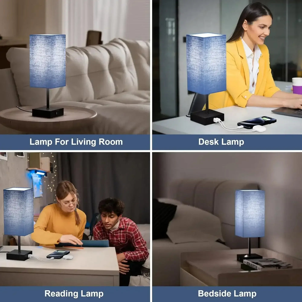 Comzler Bedside Table Lamp Set of 2, Navy Blue Lamps for Bedroom Decor 3-Way Dimmable Touch Lamp with USB C+A Charging Ports LED Bulb Included - USA MEGA SHOP