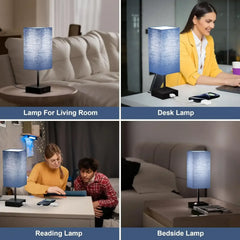 Comzler Bedside Table Lamp Set of 2, Navy Blue Lamps for Bedroom Decor 3-Way Dimmable Touch Lamp with USB C+A Charging Ports LED Bulb Included - USA MEGA SHOP