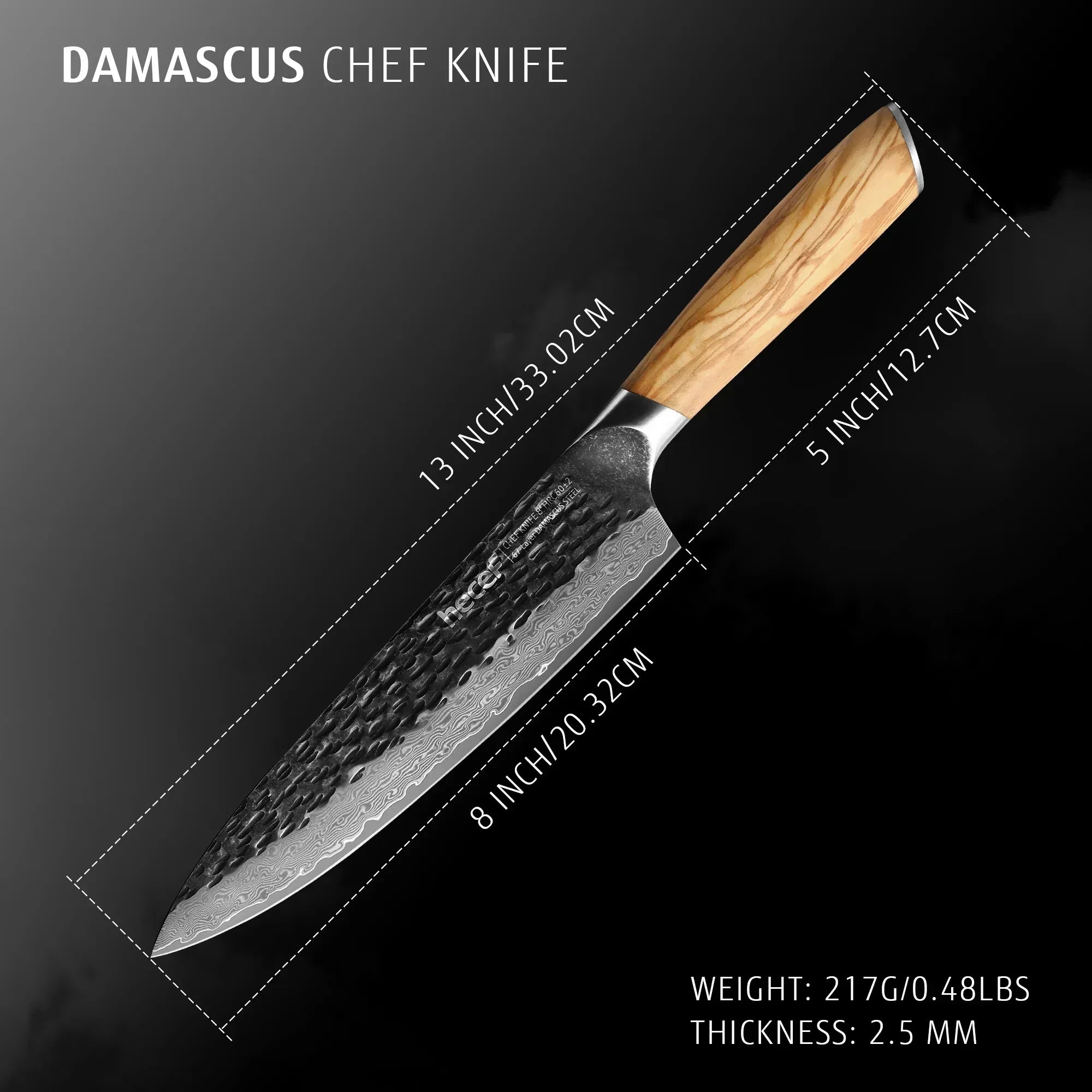 Hecef Japanese Chef Knife, Forged 67-Layer Damascus Steel Ultra Sharp Professional Hammered Carving Knife - USA MEGA SHOP