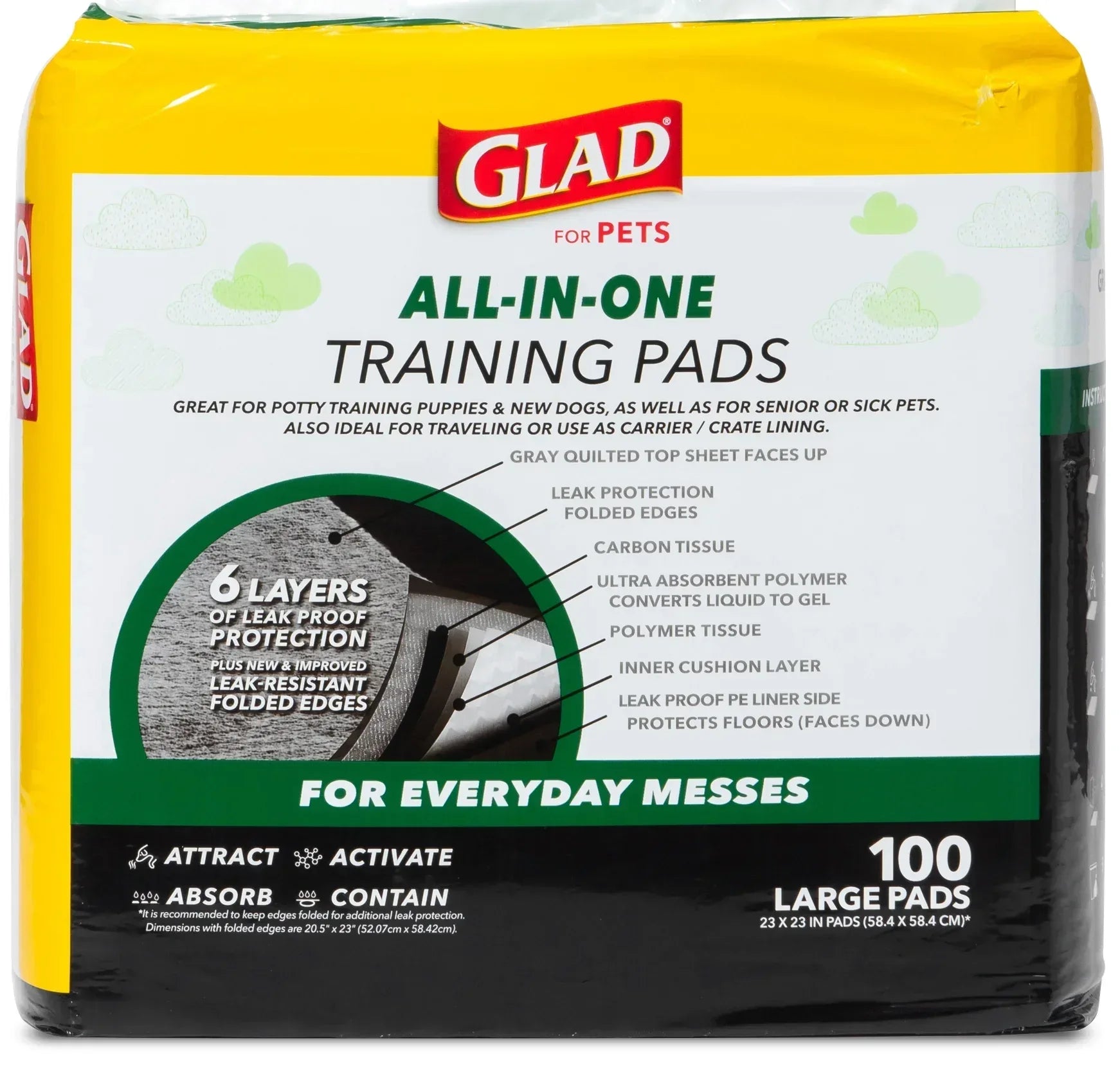 Glad Activated Charcoal Leak-Resistant Training Pads for Dogs, 23in x 23in, 100 Count - USA MEGA SHOP