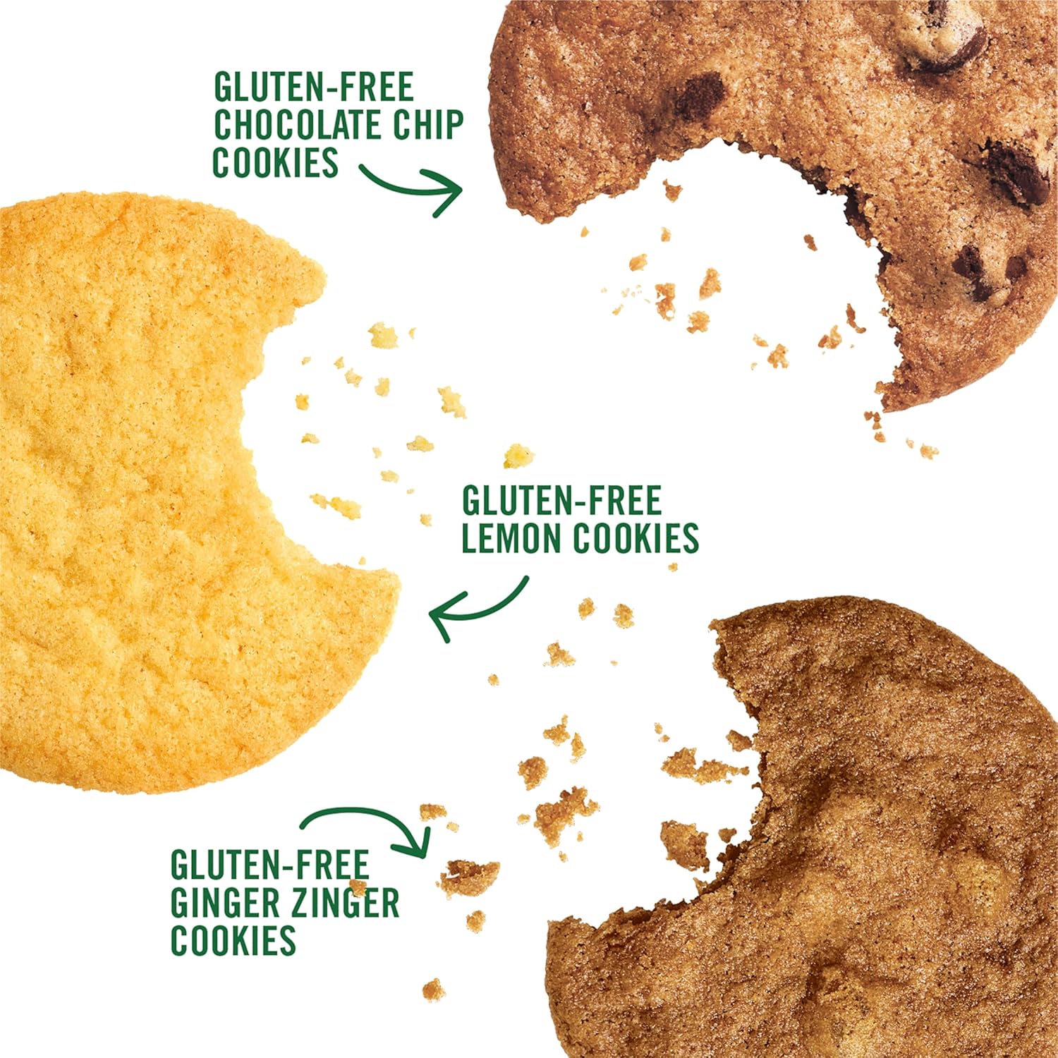 Tate's Bake Shop Gluten Free Cookies Variety Pack – Lemon, Ginger Zinger & Chocolate Chip (3 x 7 oz Bags)