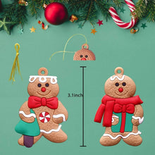 Two 3.1-inch gingerbread man ornaments with red bow and candy-cane details