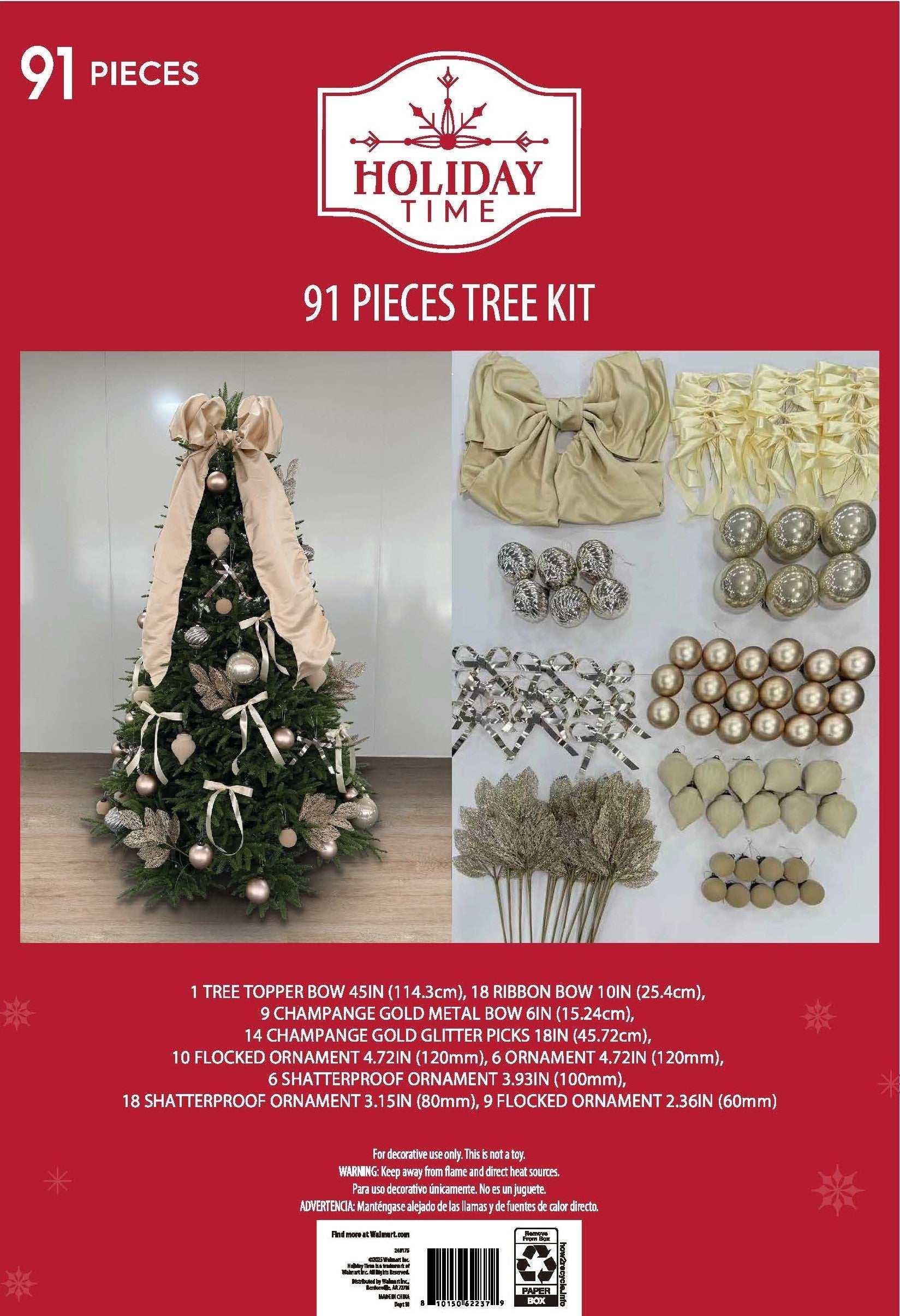 91 Count Champagne Christmas Tree Decorating Kit, by Holiday Time - USA MEGA SHOP