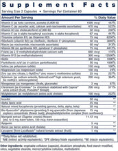 Multivitamin Supplement Facts panel listing vitamins and mineral amounts per serving.