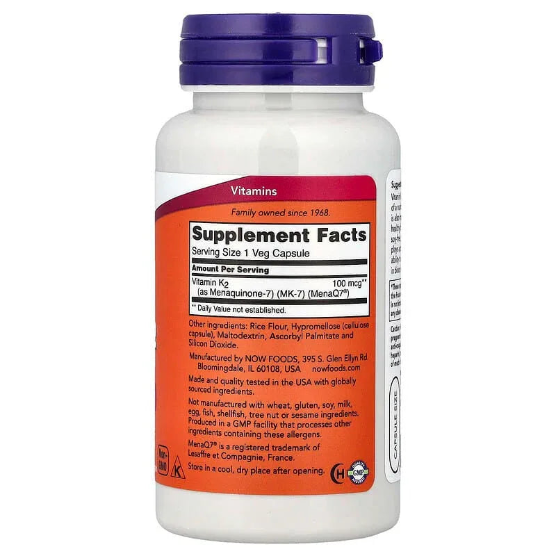 NOW Foods, MK-7 Vitamin K-2, 100 mcg, 60 Veg Capsules - USA MEGA SHOP