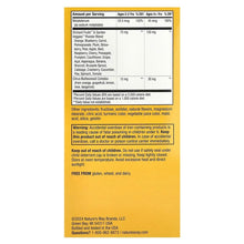 Back label with ingredients and warnings for kids chewable multivitamin tablets.