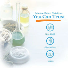 Supplement marketing panel with You Can Trust badges: Non-GMO, Gluten Free, Vegan.