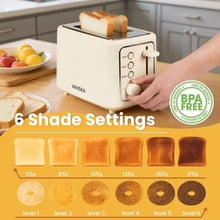 Beige 2-slice toaster with top lever and shade dial for browning control