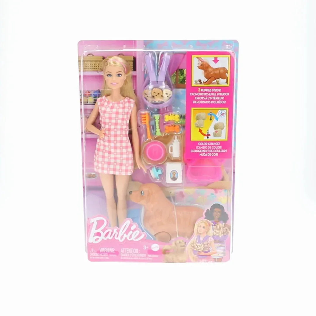 Barbie Doll & Newborn Pets Playset with Pregnant Mom Dog, Color-Change Puppies & Accessories, Blonde - USA MEGA SHOP