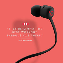 Wireless in-ear earphones with black earbuds and red accent logo on earcups