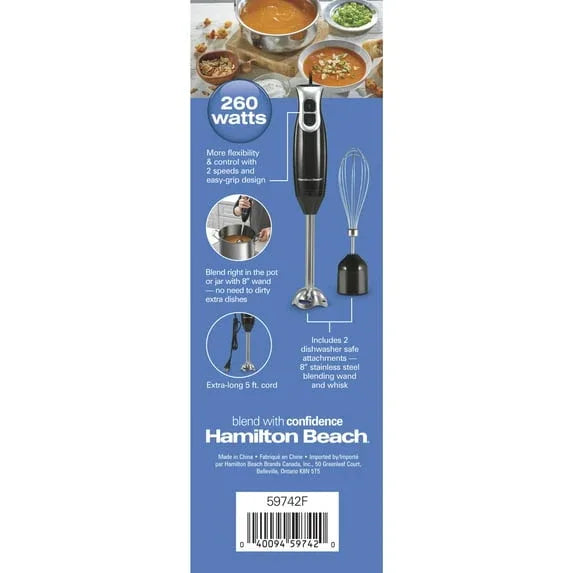Hamilton Beach 2-Speed Immersion Hand Blender for Kitchen with Blending Wand & Whisk, Black - USA MEGA SHOP