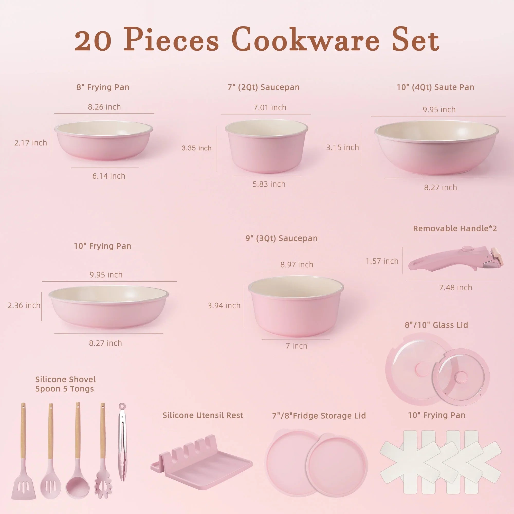 Astercook 20-Piece Pots and Pans Set, Nonstick Cookware Set with Detachable Handles, Oven & Dishwasher Safe, Induction Compatible, Stackable RV Kitchen Cooking Set