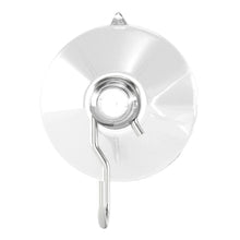 Single large clear suction cup hook with circular cup and metal hanging hook