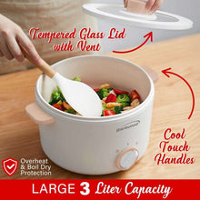 White electric hot pot cooker with clear vented glass lid and control dial