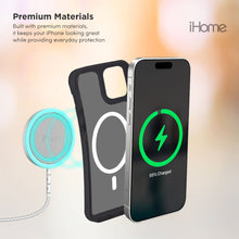 Pair of phone cases: black and clear with circular magnetic rings and camera cutouts