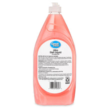 Pink dish liquid bottle with back ingredients label