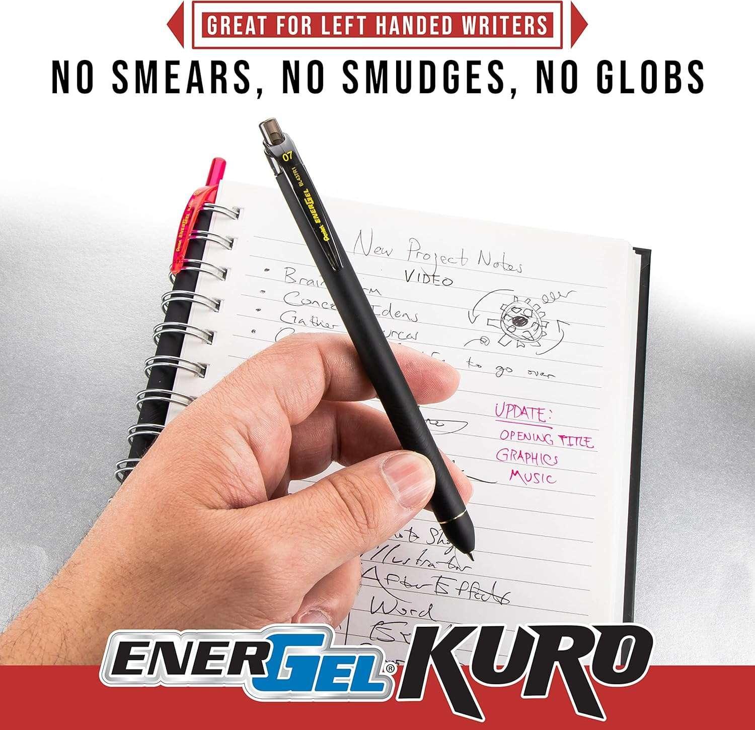 Pentel EnerGel Kuro Gel Pen, Shades of Black, 0.7mmtip, Assorted black ink, 5 pens - USA MEGA SHOP