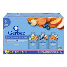 Gerber toddler food pouch variety pack box, front view with 12 value pack text