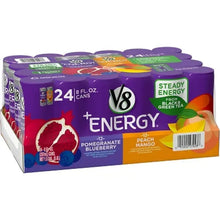 V8 +Energy 24-pack can case with Pomegranate Blueberry and Peach Mango