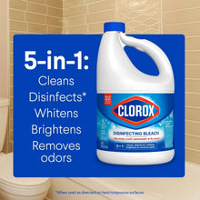 Clorox disinfecting bleach jug with blue cap and blue label on front