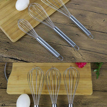 Three-piece stainless balloon whisk set with wire loops and metal handles