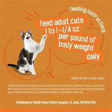 Purina Friskies wet cat food variety pack label with feeding directions