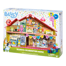 Toy playset house in retail box with characters, confetti pattern, and 11 pieces