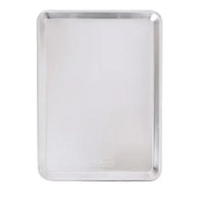 Square natural aluminum baking sheet pan with rolled rim and flat base