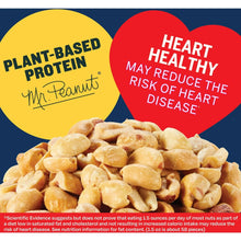 Plant-based protein and heart health peanut snack graphic with roasted peanuts pile